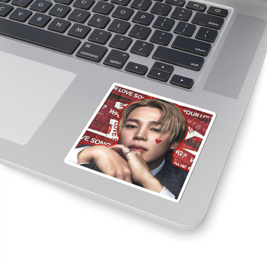 Kpop Jimin Photo Sticker — Red Graphic Kiss-Cut Sticker
