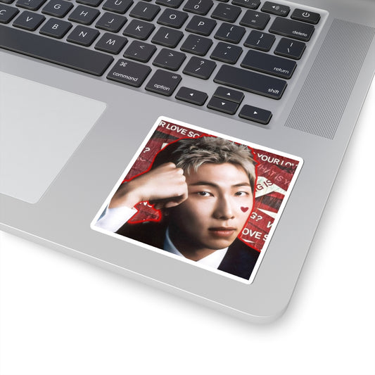 K-Pop RM Photo Kiss-Cut Sticker — Heart Cheek Fan Decal for Laptops & Journals