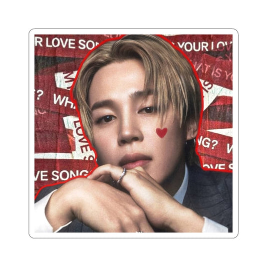 Kpop Jimin Photo Sticker — Red Graphic Kiss-Cut Sticker